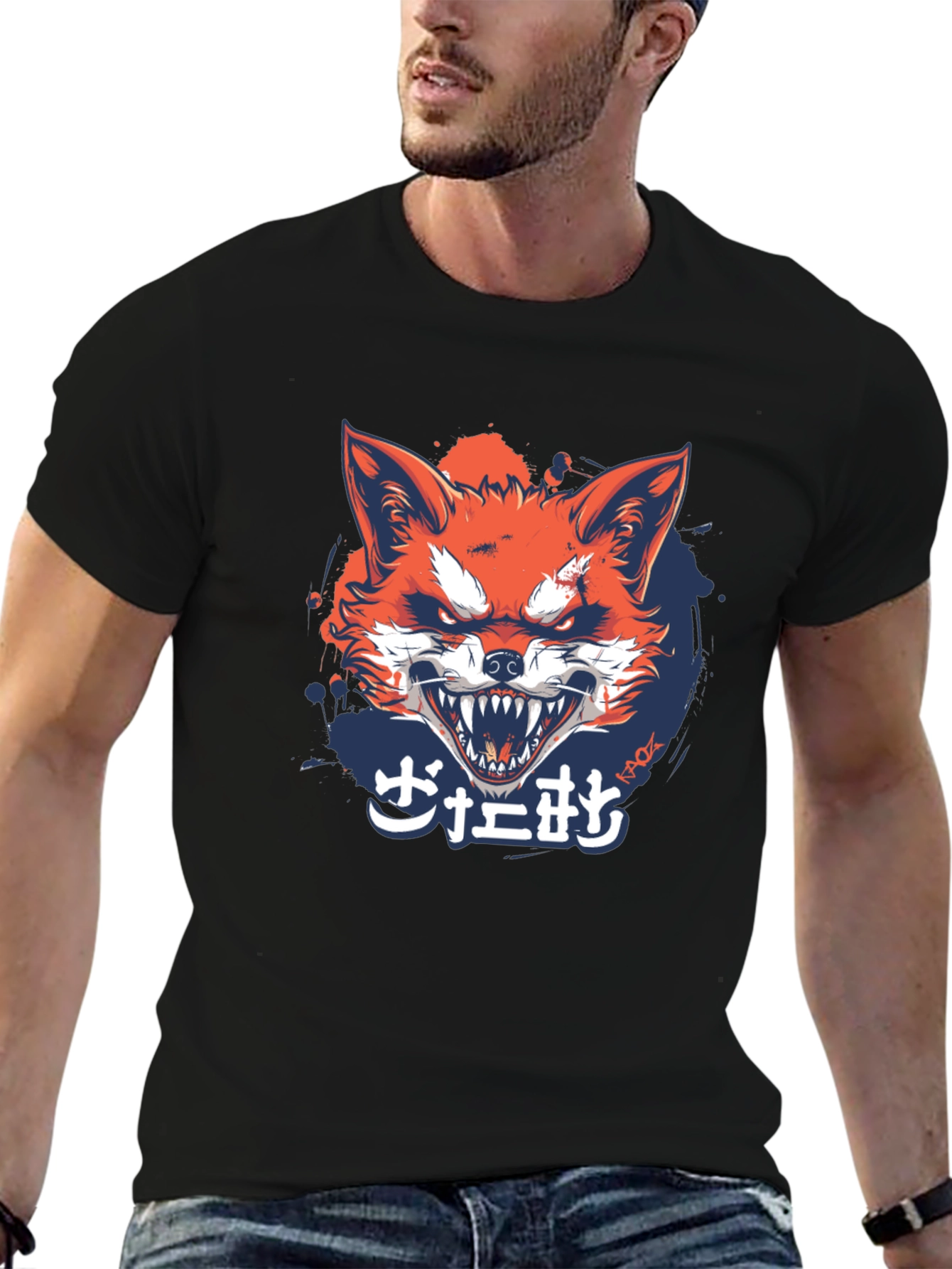 Mens Black Graphic Tee - Fierce Fox Design