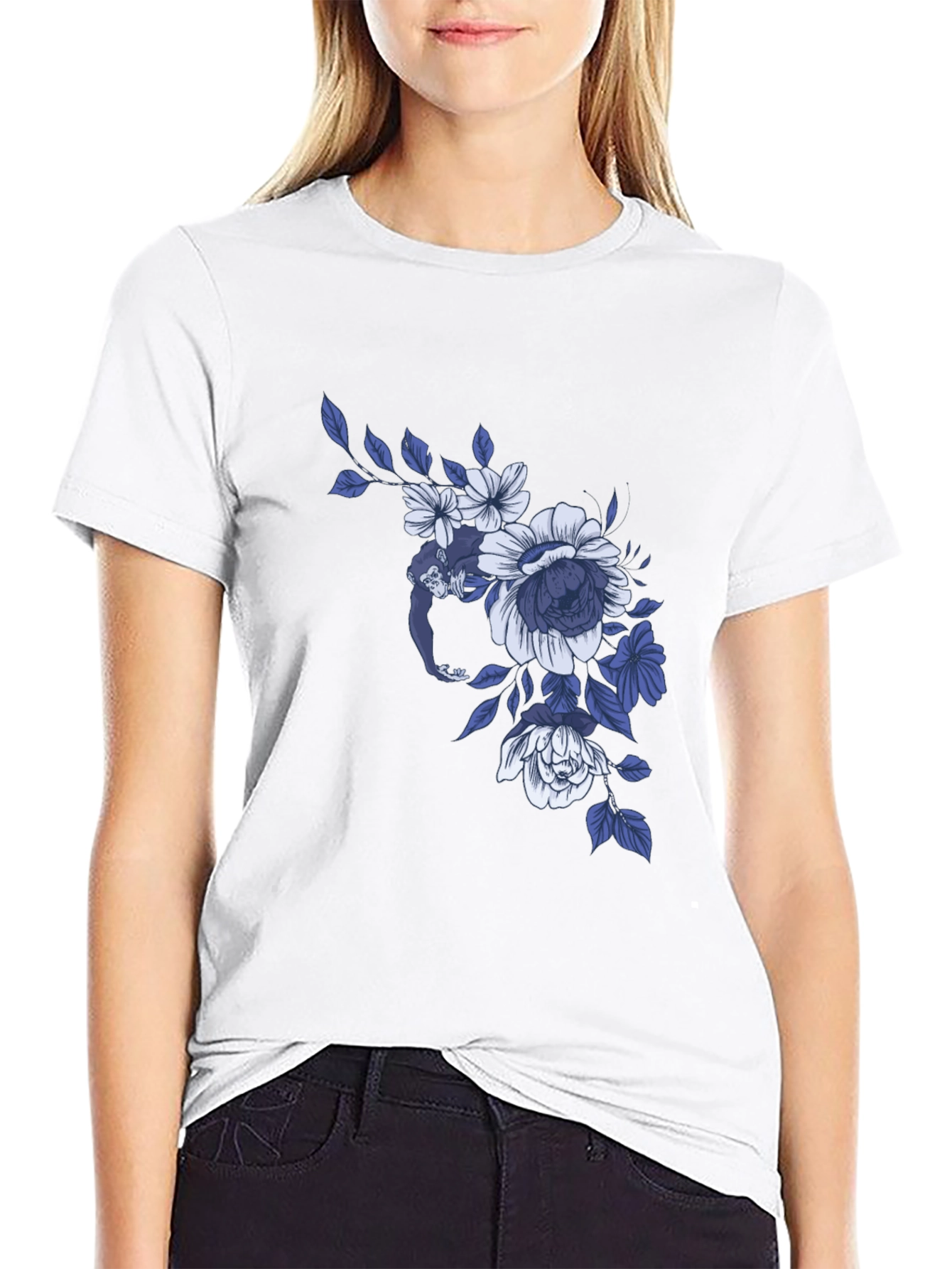 Floral Monkey Graphic Tee - Modern Casual Style