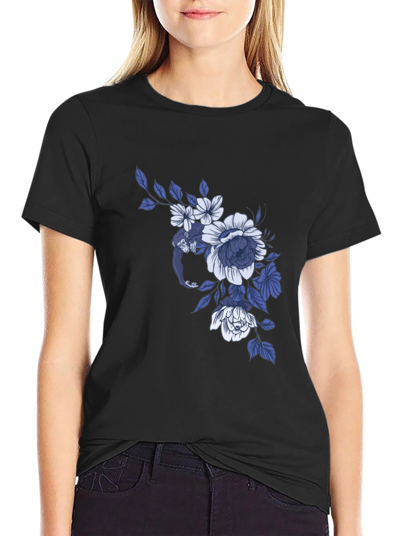 Floral Monkey Graphic Tee - Modern Casual Style