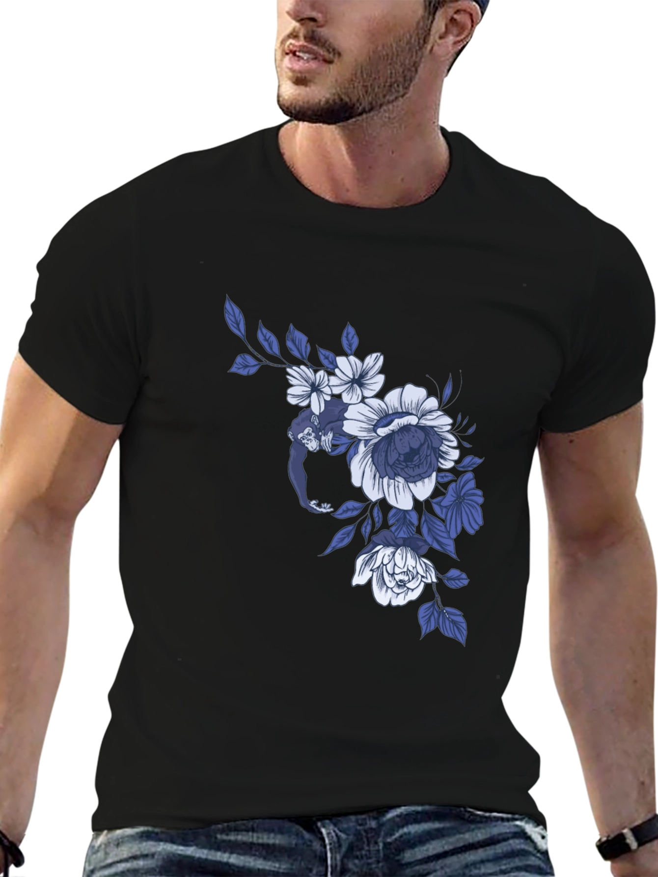 Floral Monkey Graphic Tee - Modern Casual Style