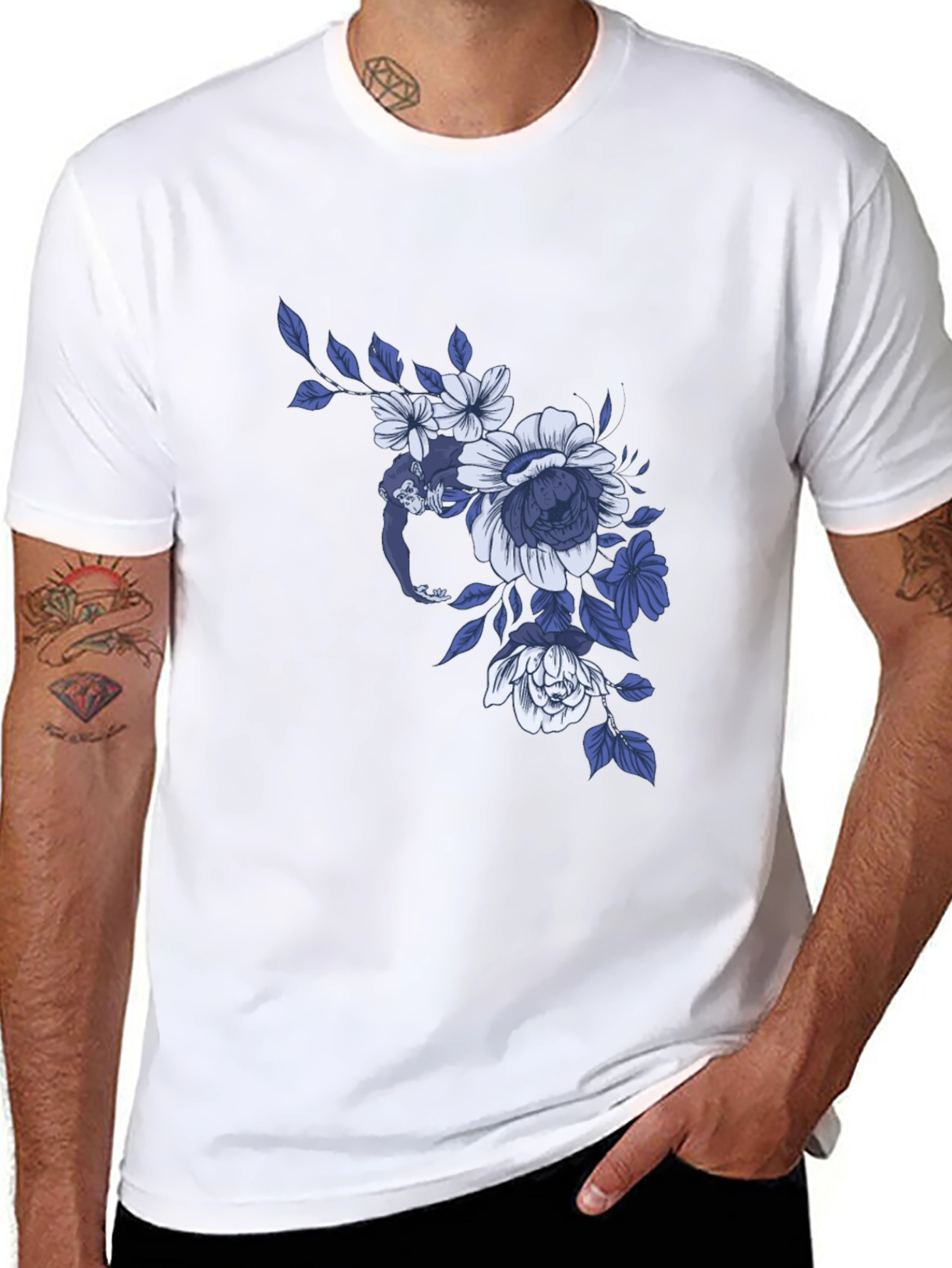 Floral Monkey Graphic Tee - Modern Casual Style