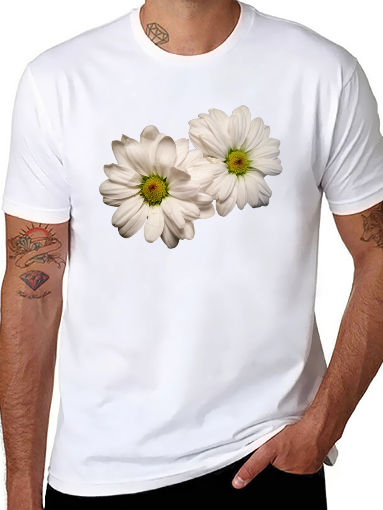 Black T-Shirt with Daisy Flower Design