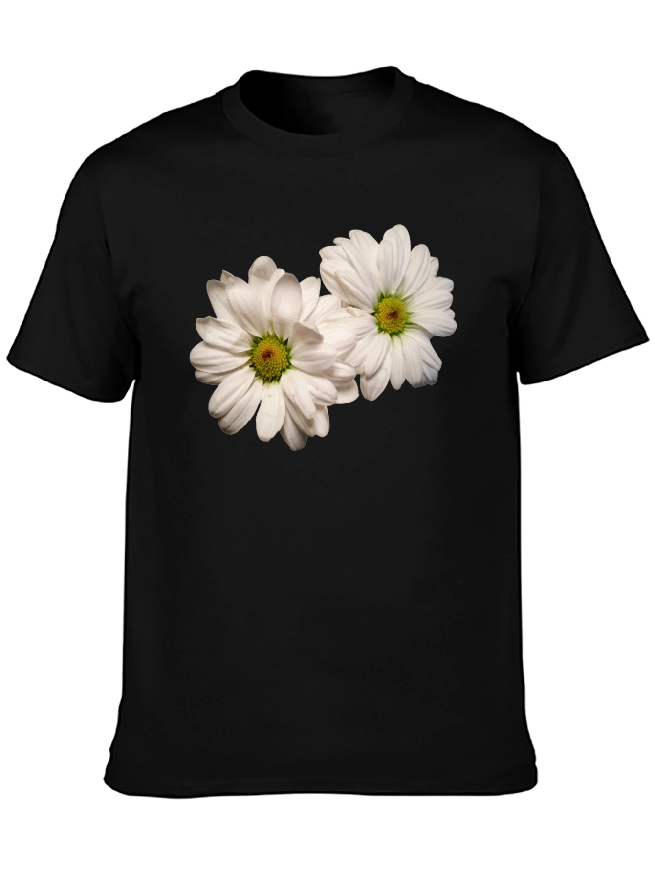 Black T-Shirt with Daisy Flower Design