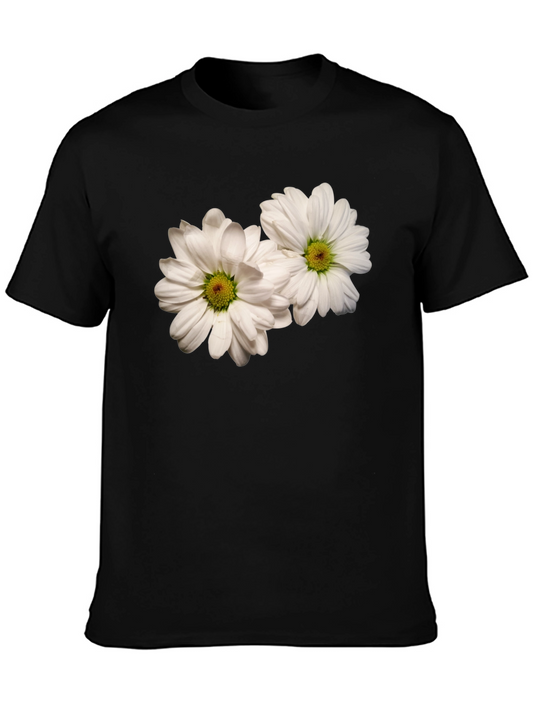Black T-Shirt with Daisy Flower Design
