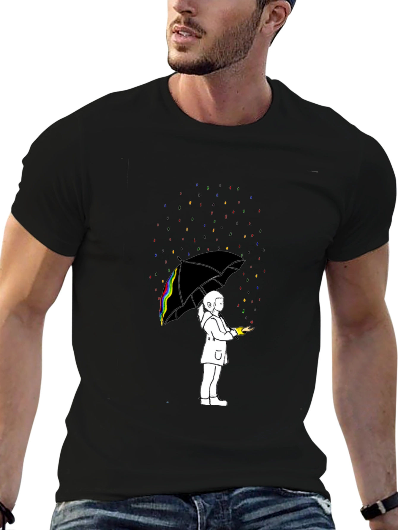 Rainbow Rain T-Shirt - Artistic Graphic Tee