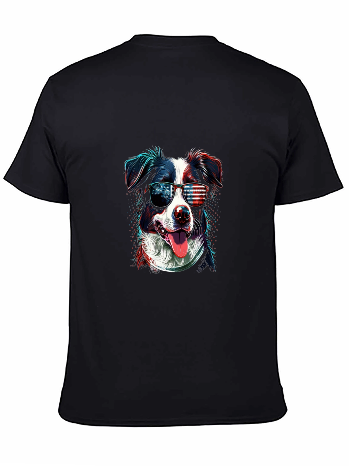 Patriotic Dog Graphic Tee - American Flag Sunglasses