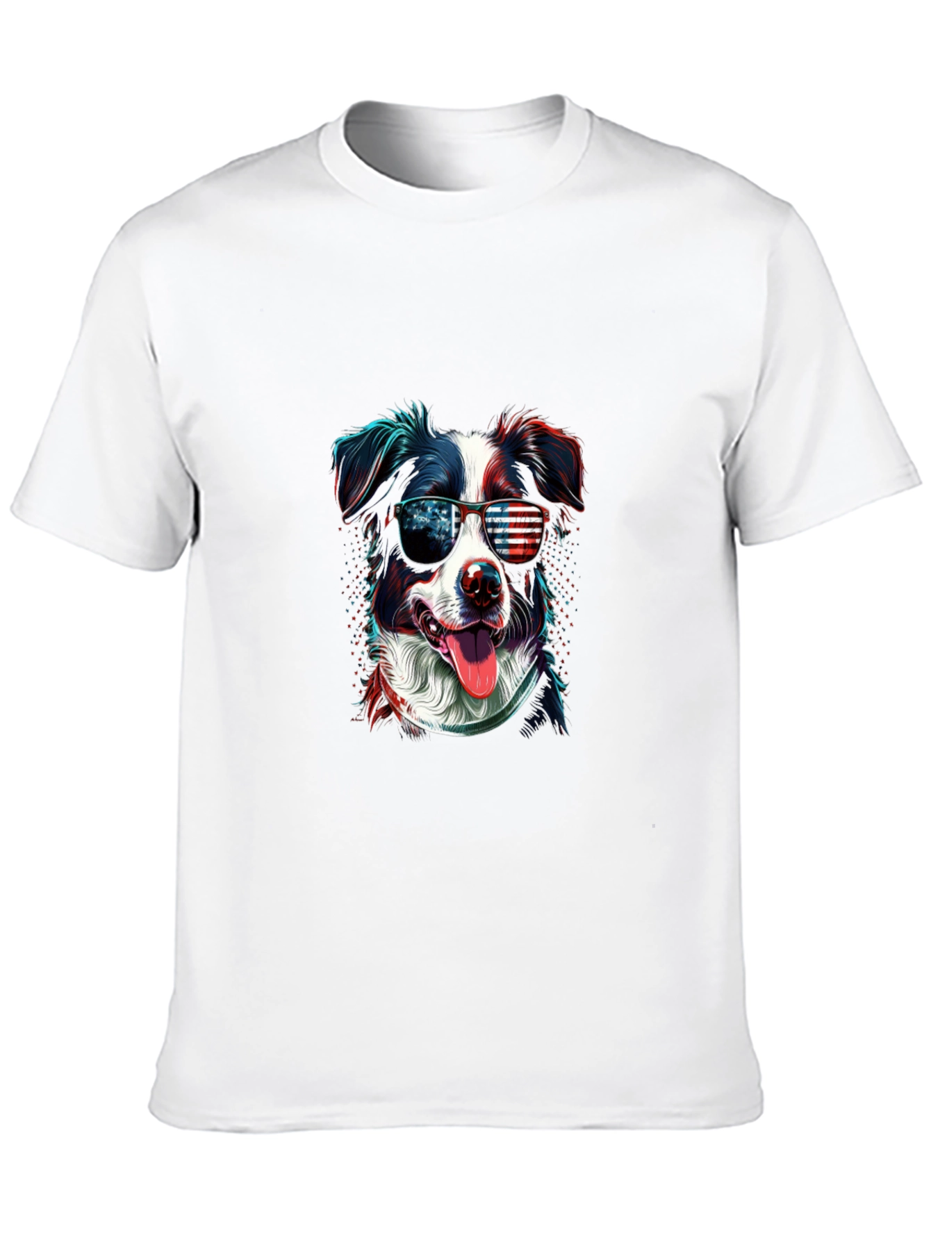 Patriotic Dog Graphic Tee - American Flag Sunglasses