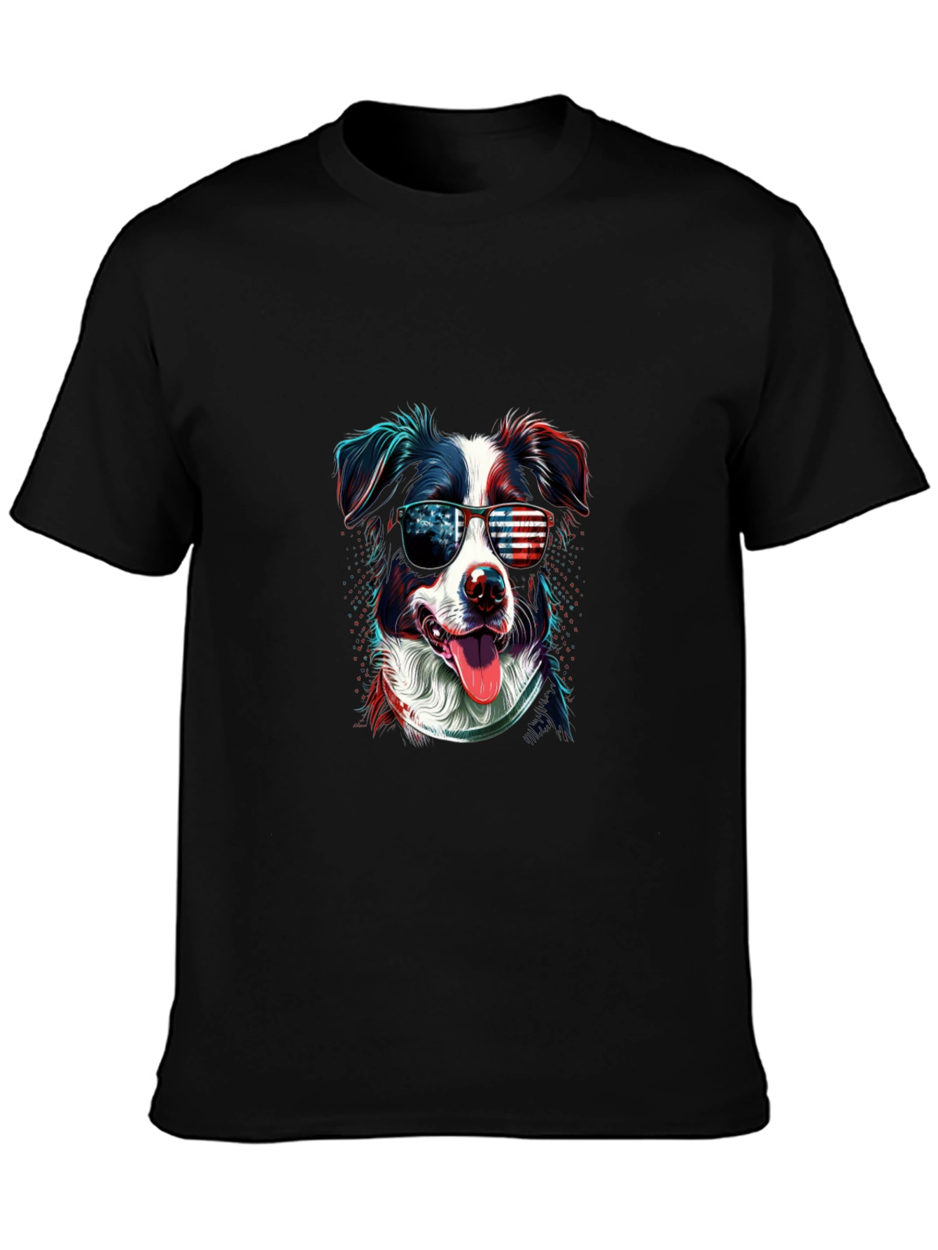 Patriotic Dog Graphic Tee - American Flag Sunglasses