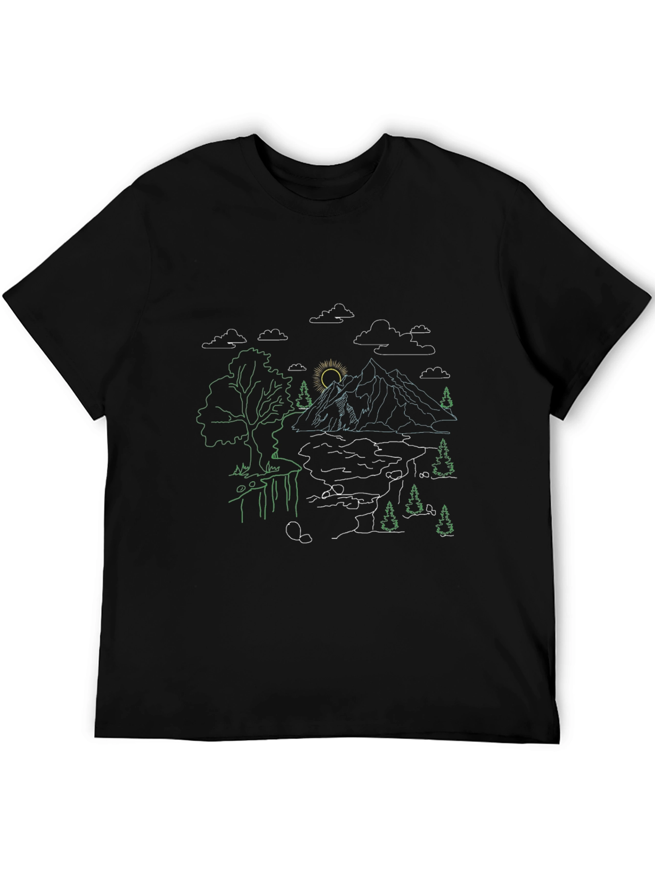 Nature Line Art Black T-Shirt