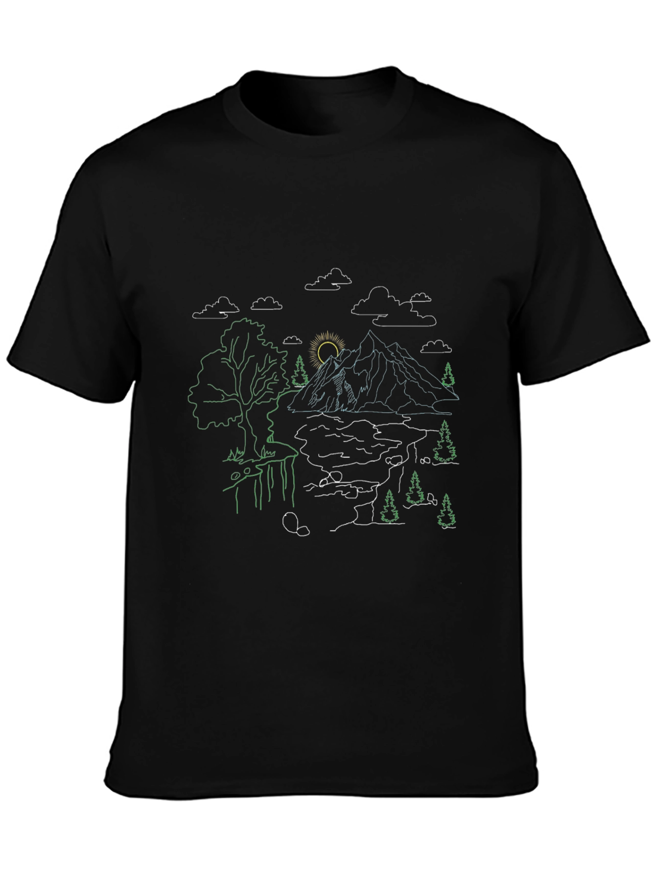Nature Line Art Black T-Shirt