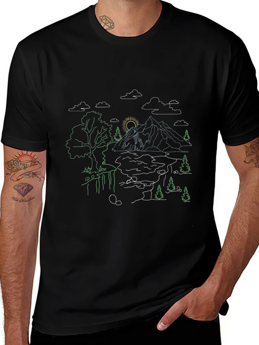 Nature Line Art Black T-Shirt