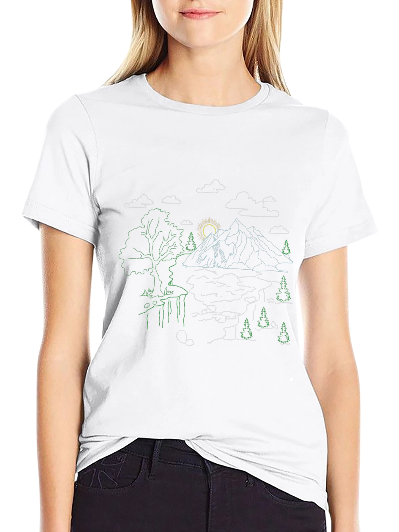 Nature Line Art Black T-Shirt