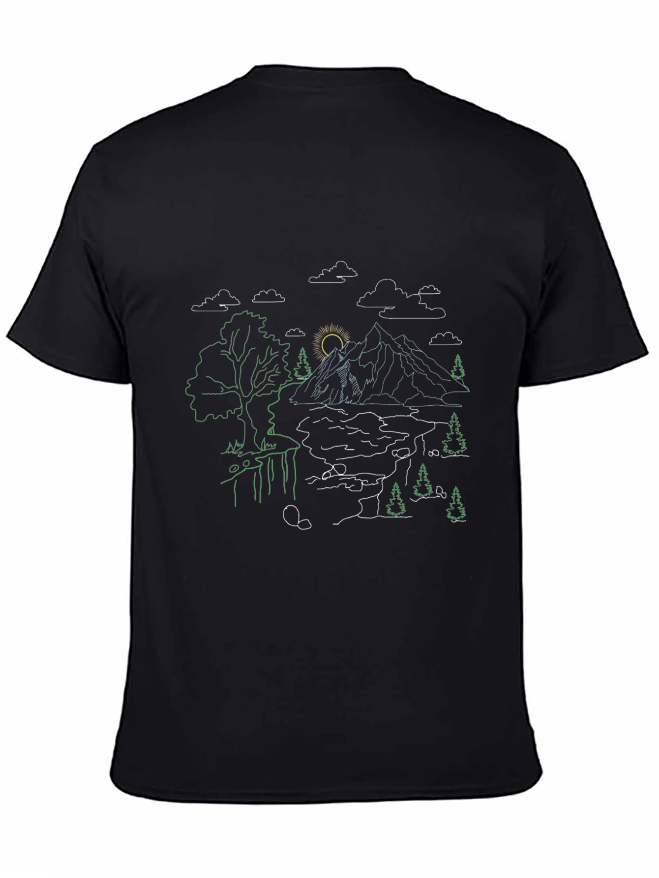 Nature Line Art Black T-Shirt