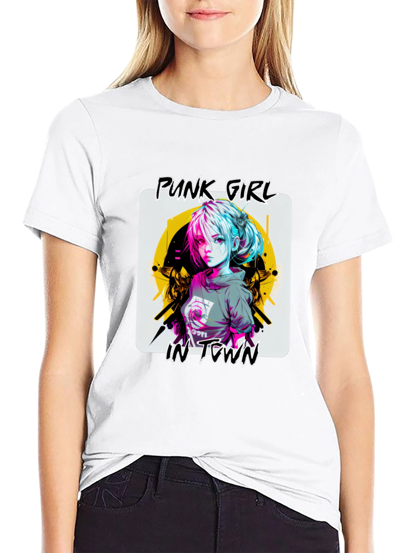 Punk Girl Graphic Tee - Stylish Black T-Shirt