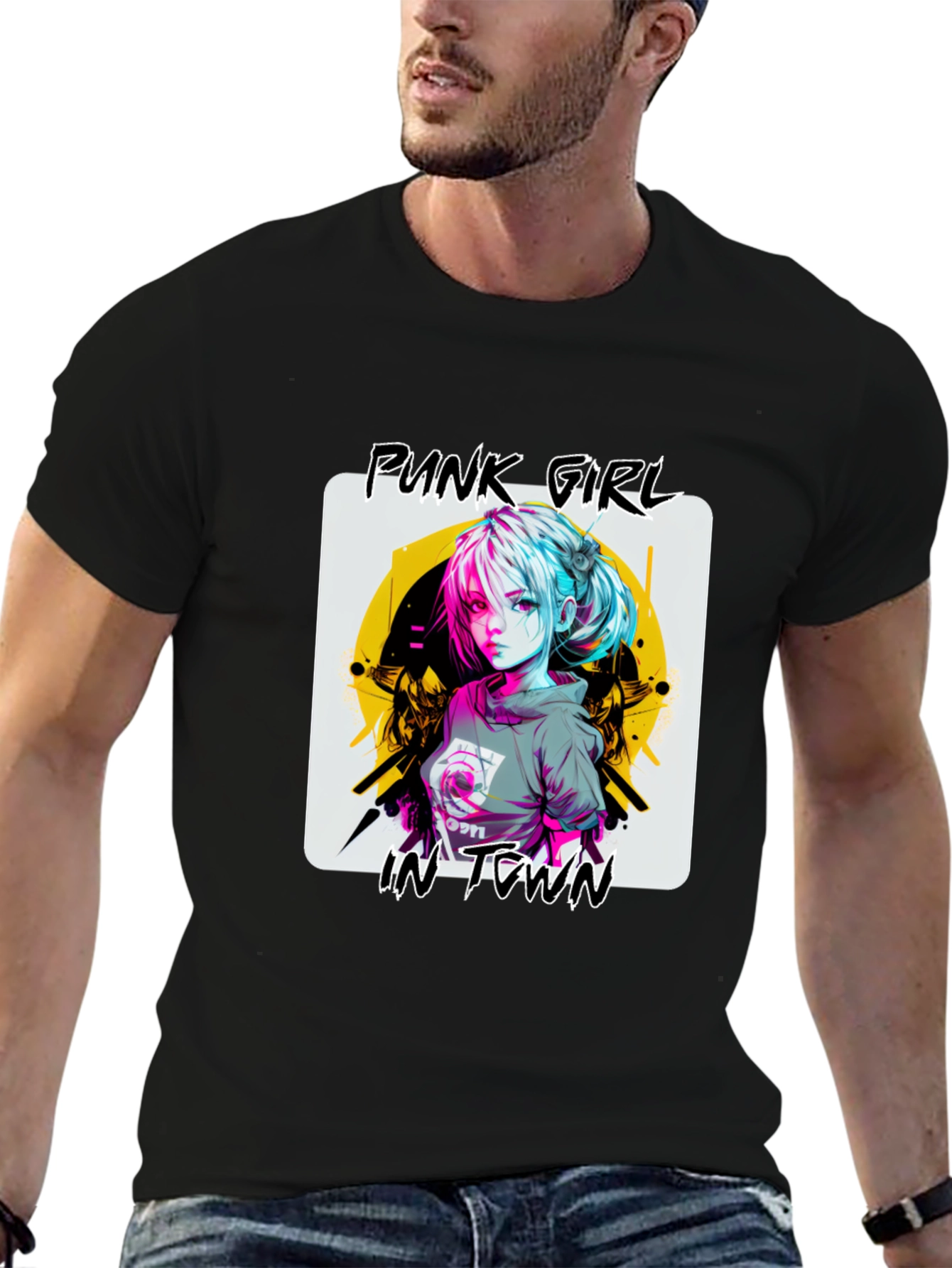 Punk Girl Graphic Tee - Stylish Black T-Shirt