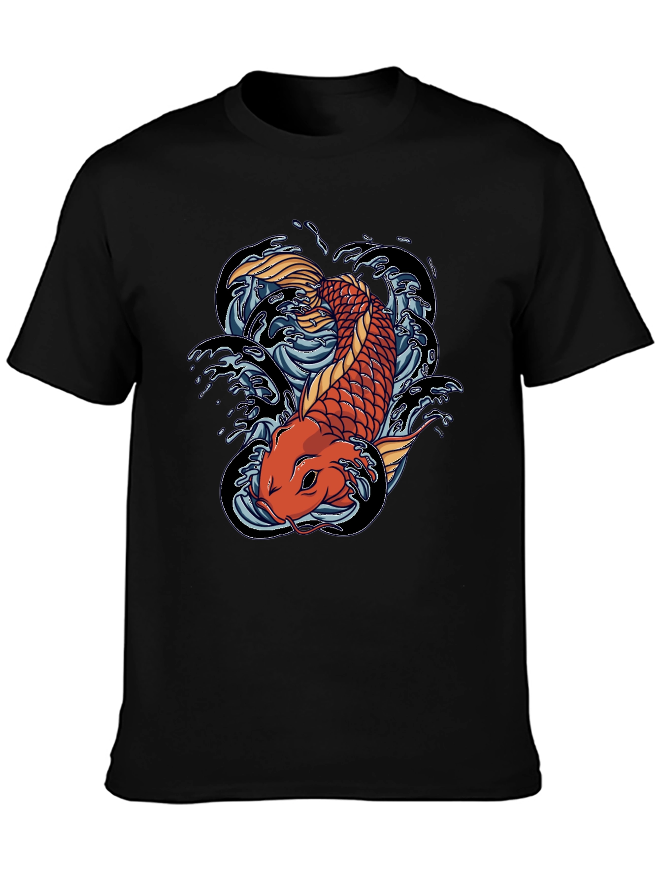 Koi Fish Graphic Tee - Black Cotton T-Shirt