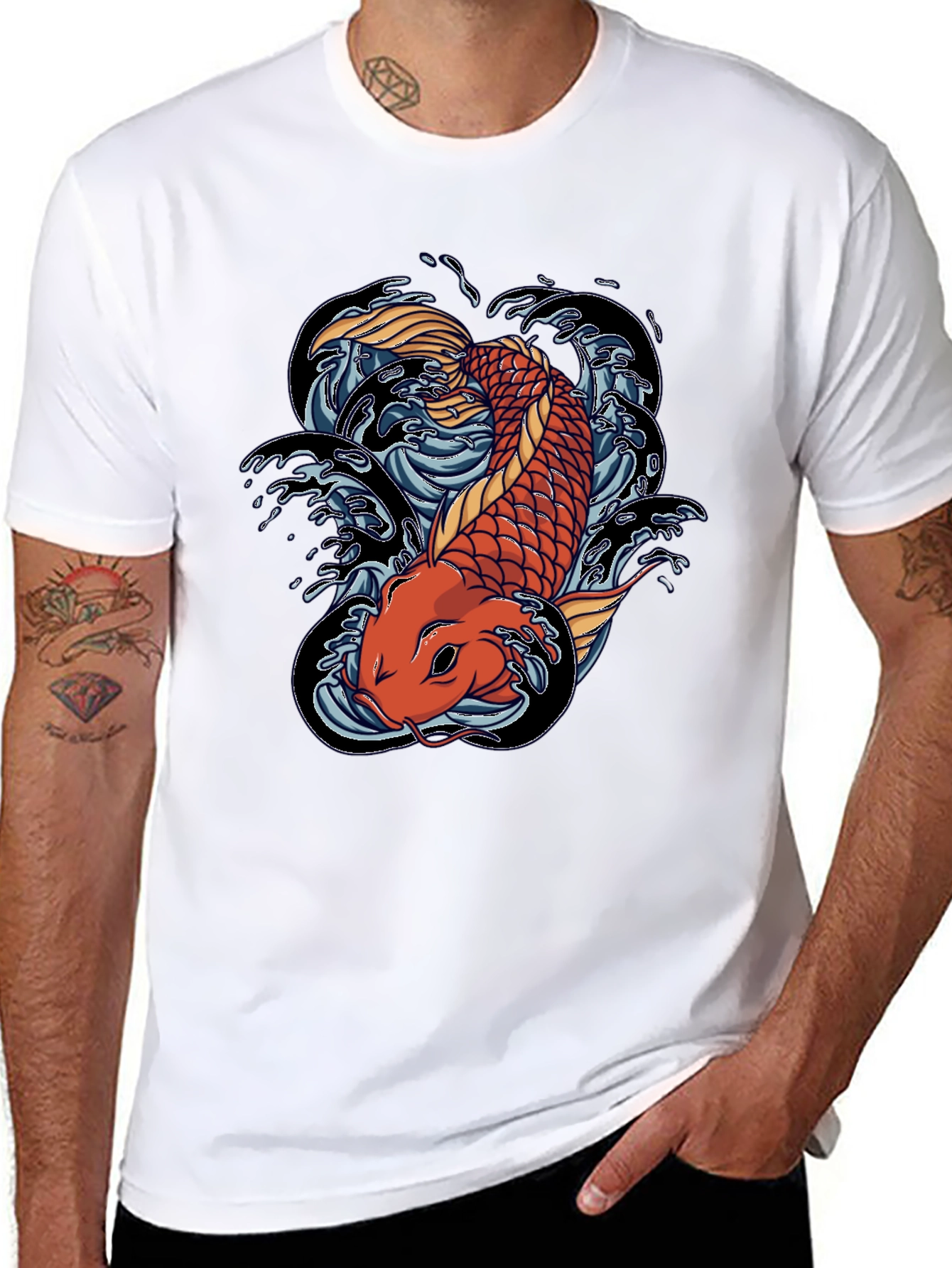 Koi Fish Graphic Tee - Black Cotton T-Shirt