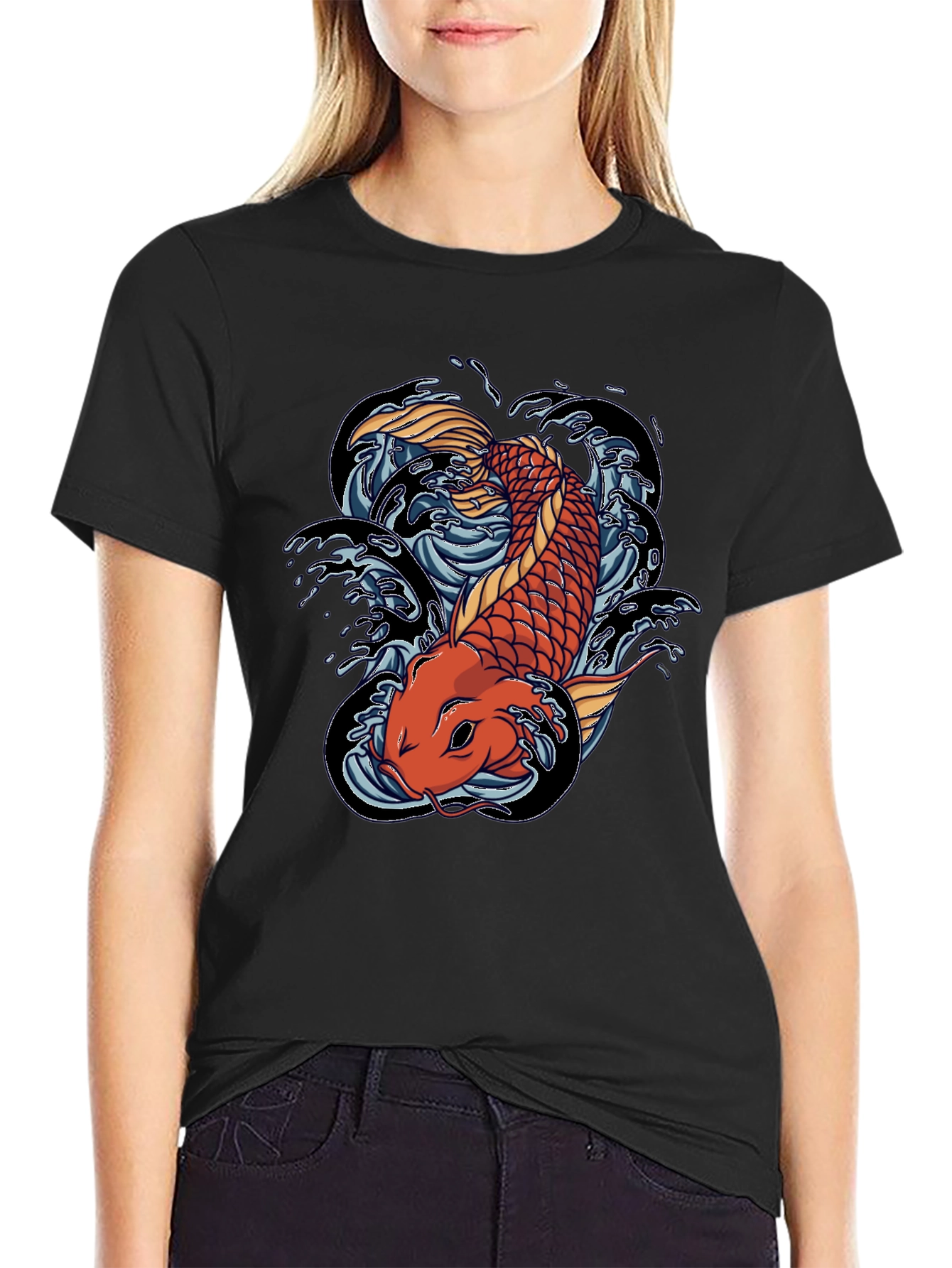 Koi Fish Graphic Tee - Black Cotton T-Shirt