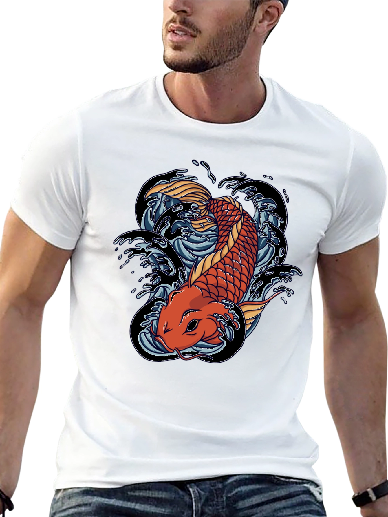 Koi Fish Graphic Tee - Black Cotton T-Shirt
