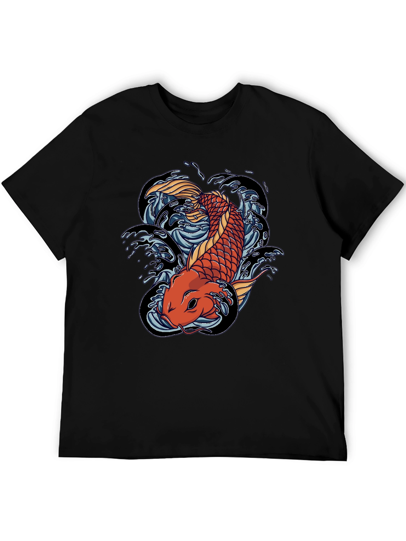 Koi Fish Graphic Tee - Black Cotton T-Shirt