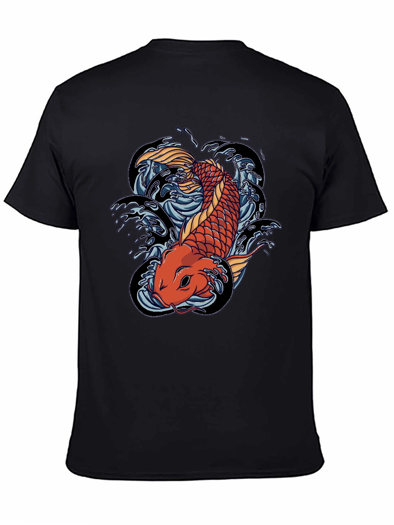 Koi Fish Graphic Tee - Black Cotton T-Shirt