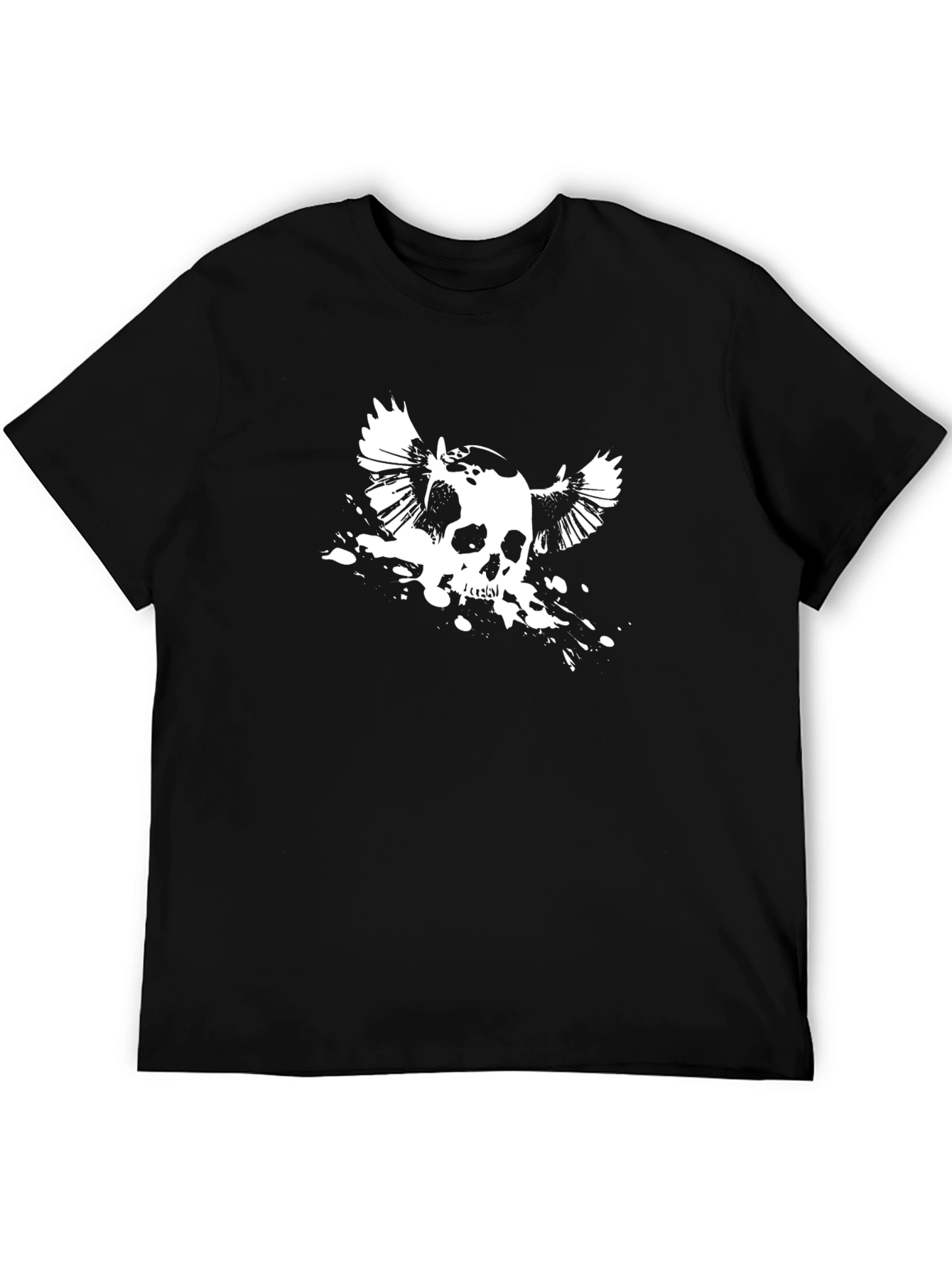 Mens Black T-Shirt with Winged Skull Design
