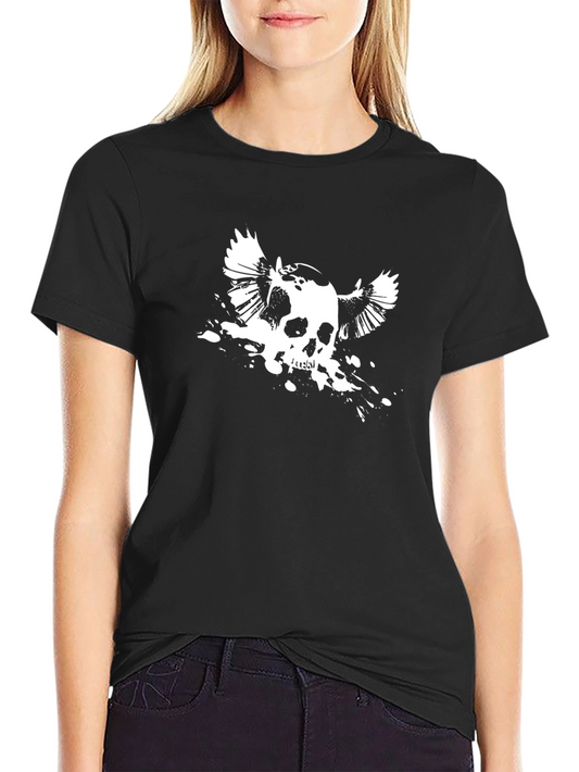 Mens Black T-Shirt with Winged Skull Design