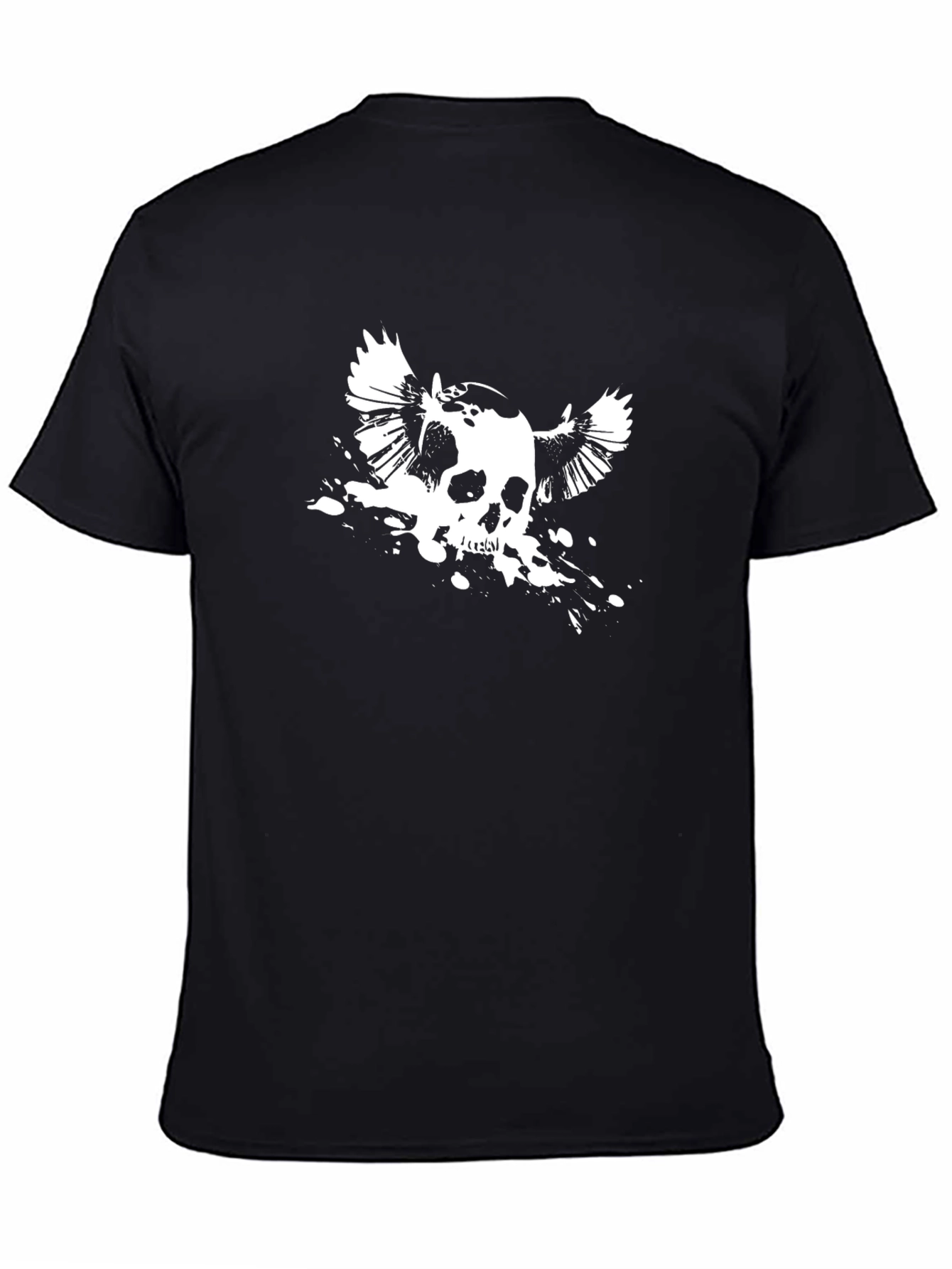 Mens Black T-Shirt with Winged Skull Design