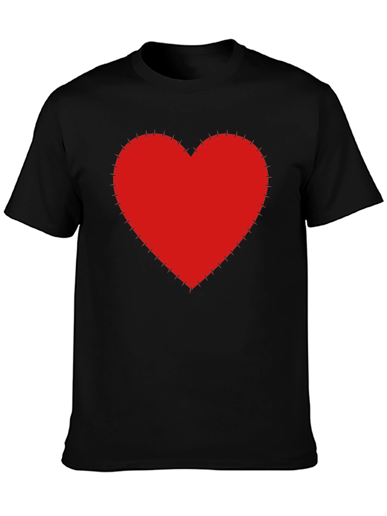 Red Heart Stitched Black T-Shirt