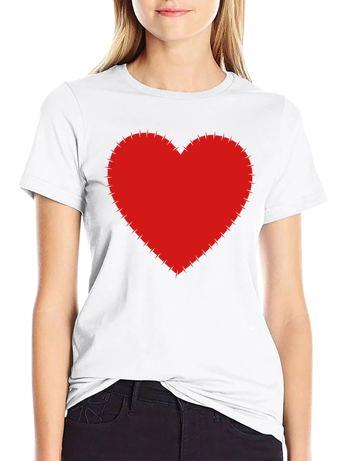 Red Heart Stitched Black T-Shirt
