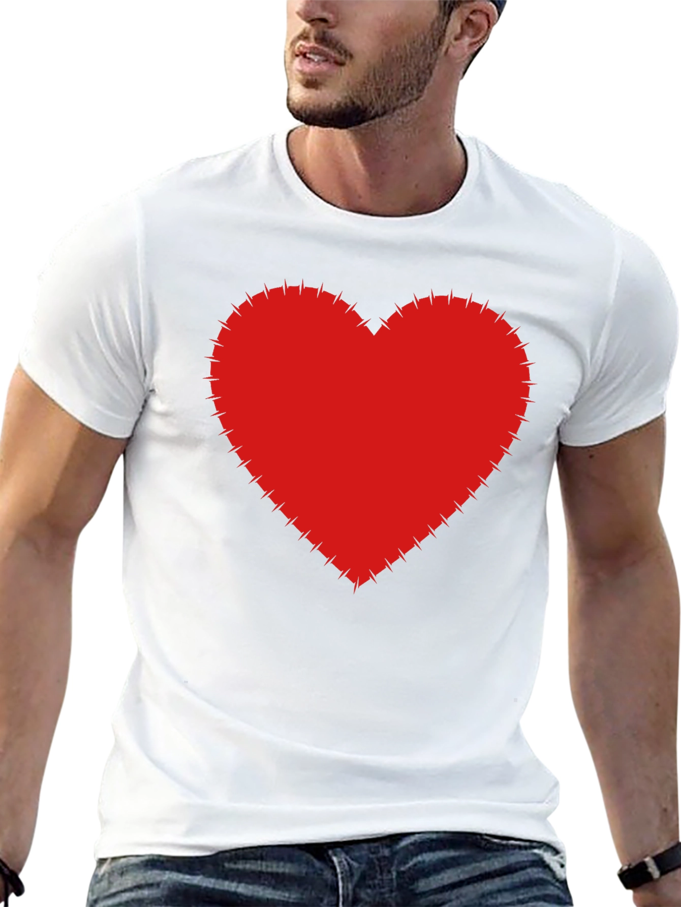 Red Heart Stitched Black T-Shirt