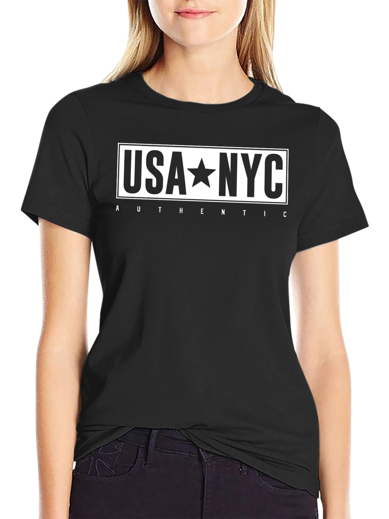 USA NYC Star Authentic Black T-Shirt