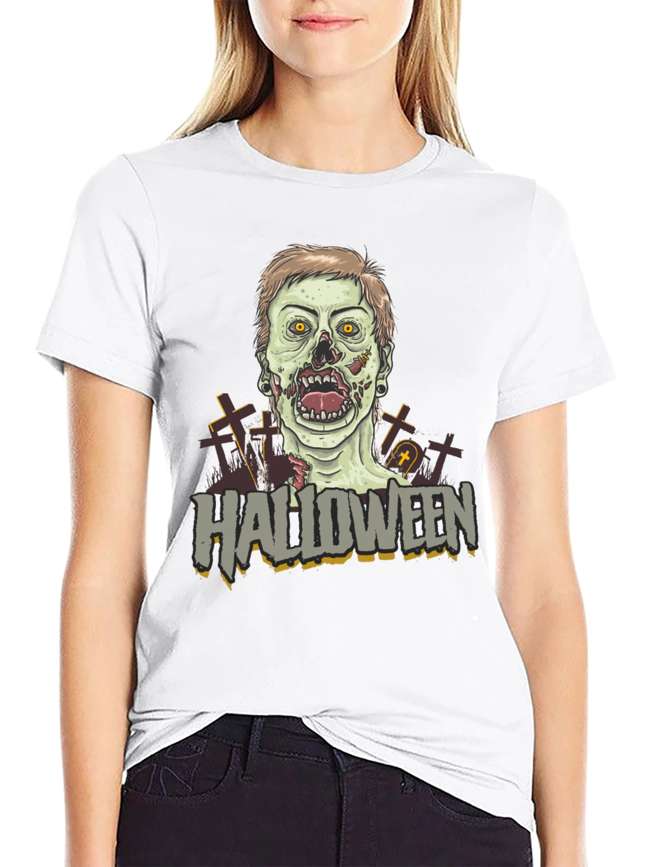Halloween Zombie Graphic Tee - Black