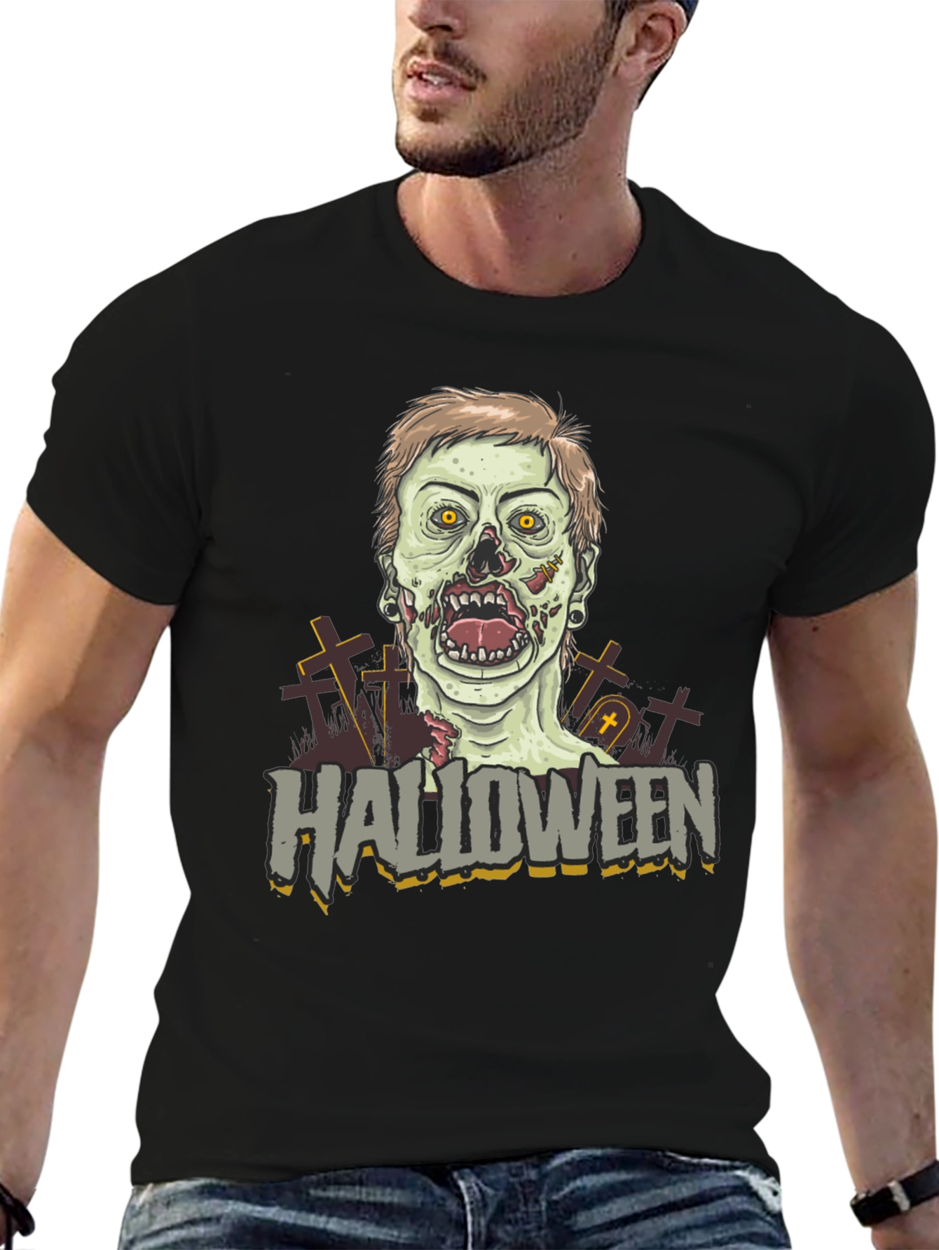 Halloween Zombie Graphic Tee - Black