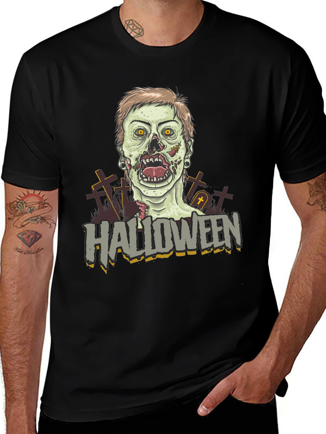Halloween Zombie Graphic Tee - Black