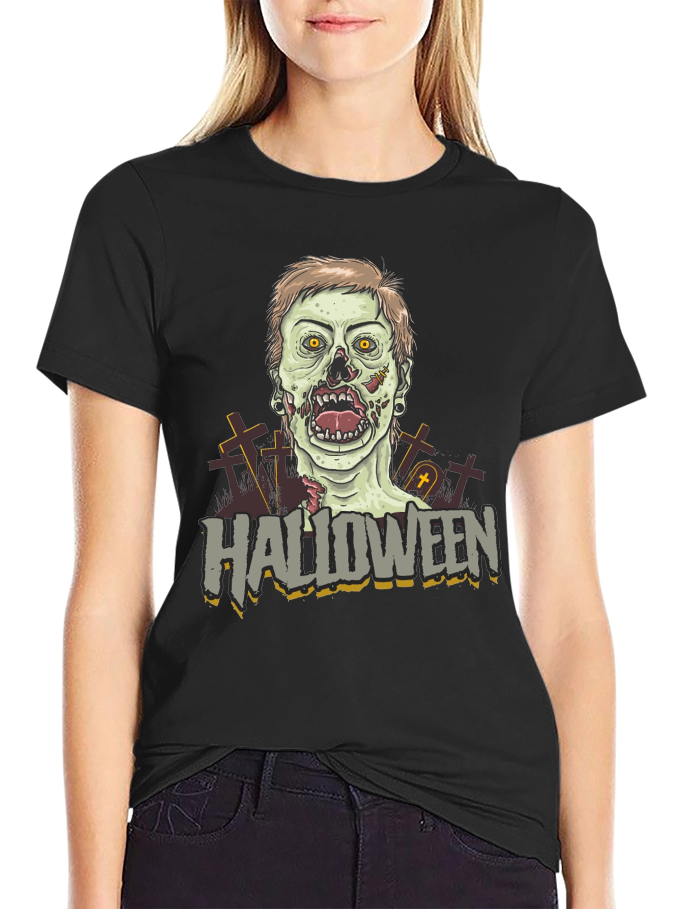 Halloween Zombie Graphic Tee - Black
