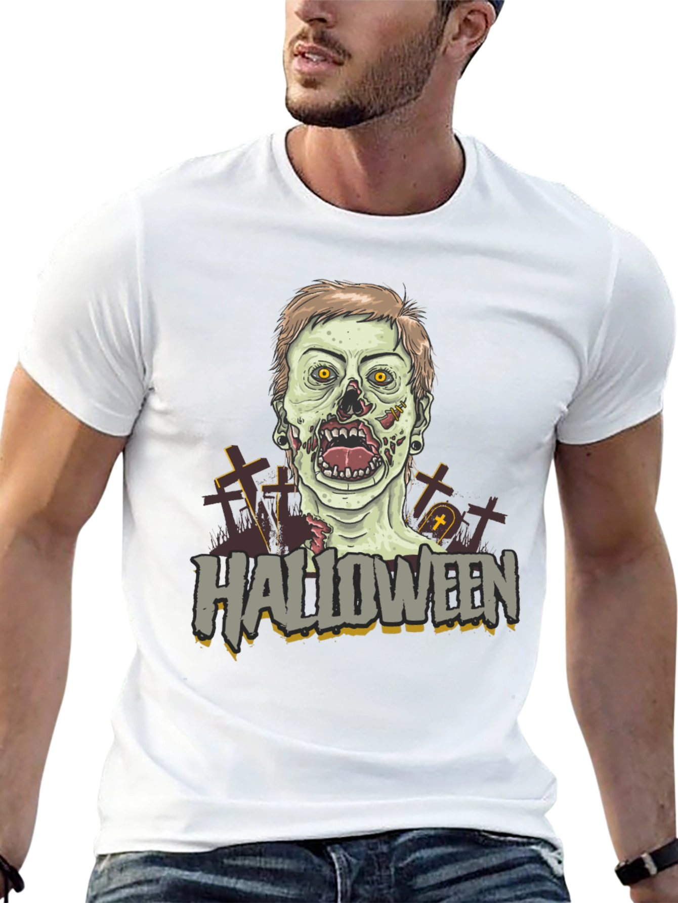 Halloween Zombie Graphic Tee - Black