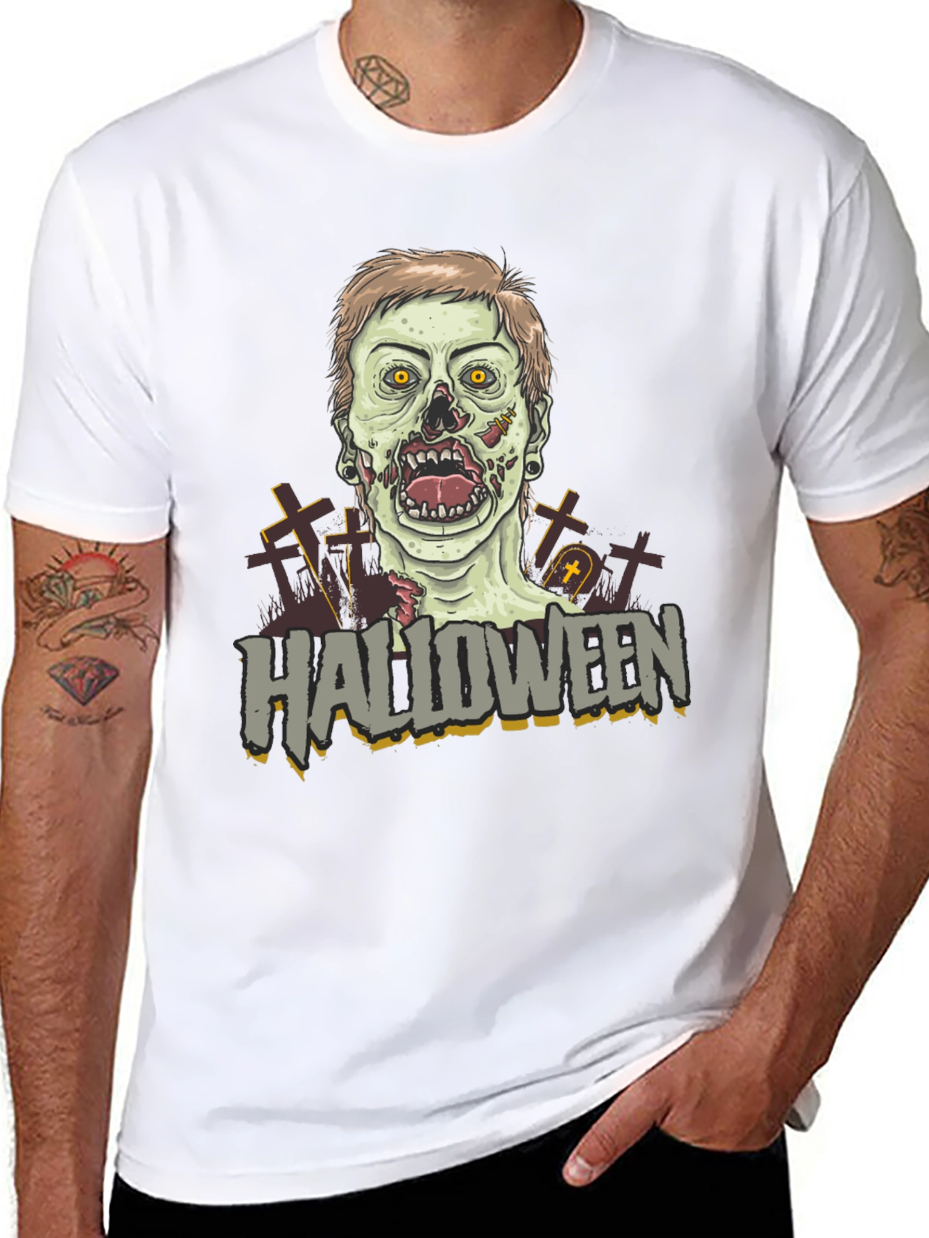 Halloween Zombie Graphic Tee - Black