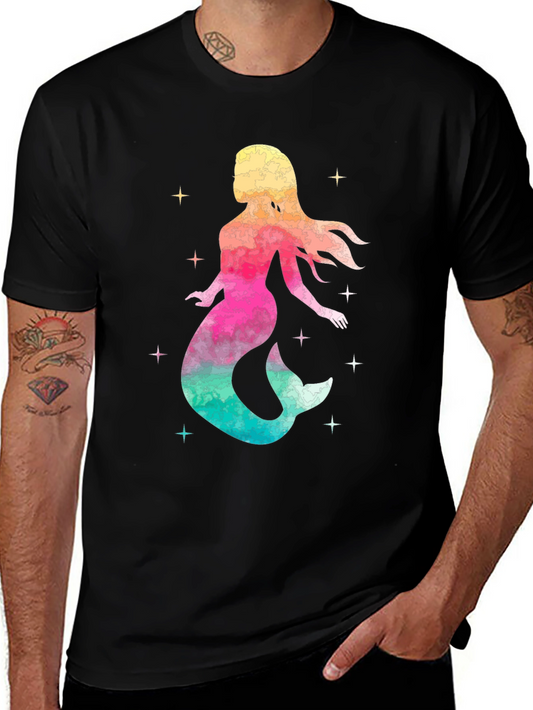 Watercolor Mermaid Graphic Tee - Black