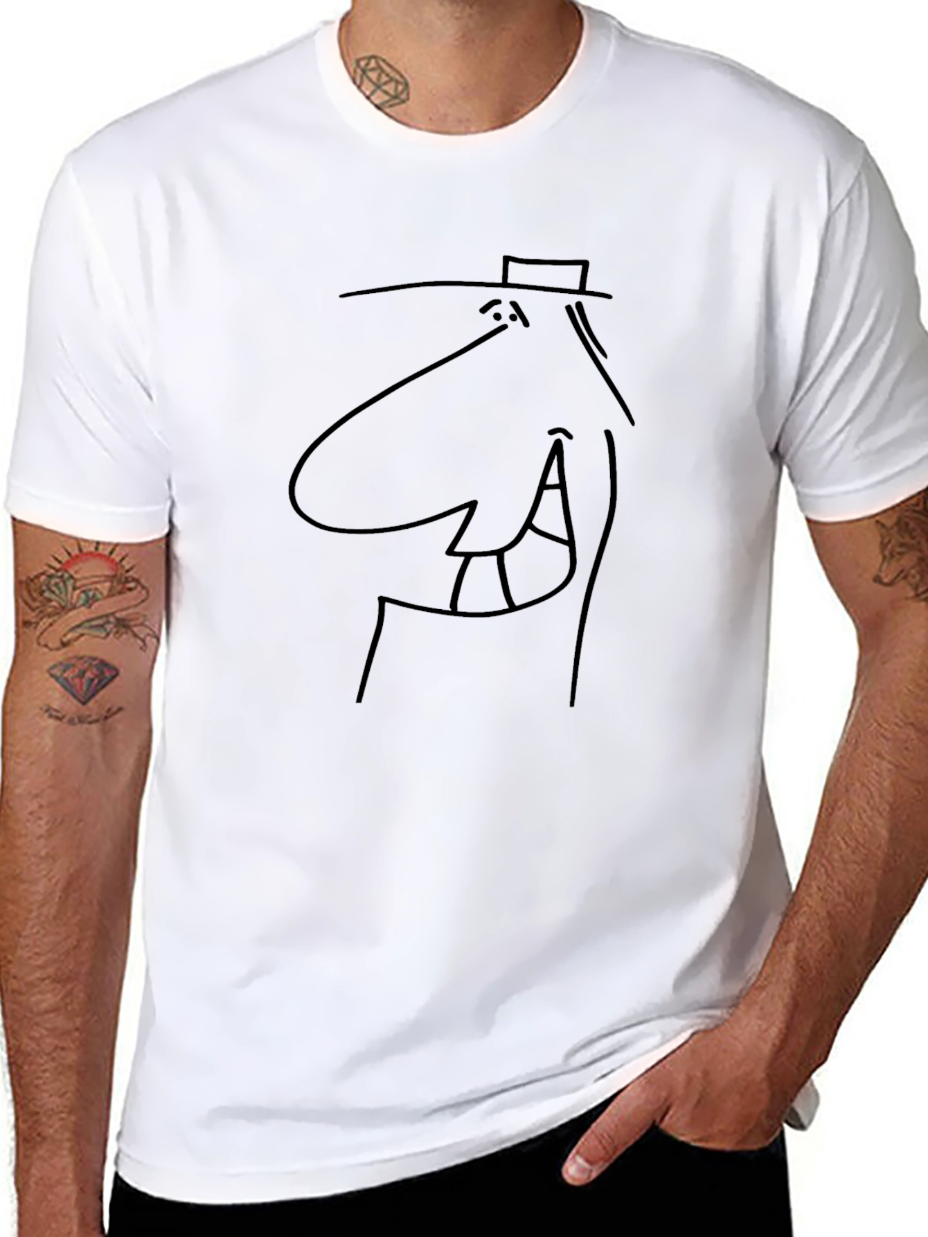 Cartoon Face T-Shirt - Black Minimalist Style