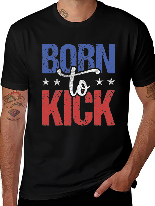 Born to Kick Patriotic Graphic Tee - Black Cotton Blend