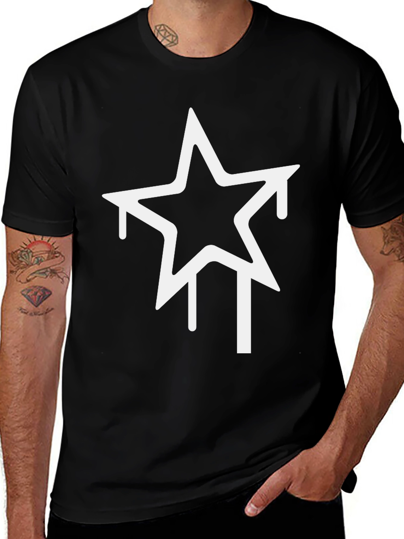 Black T-Shirt with Dripping Star Graphic
