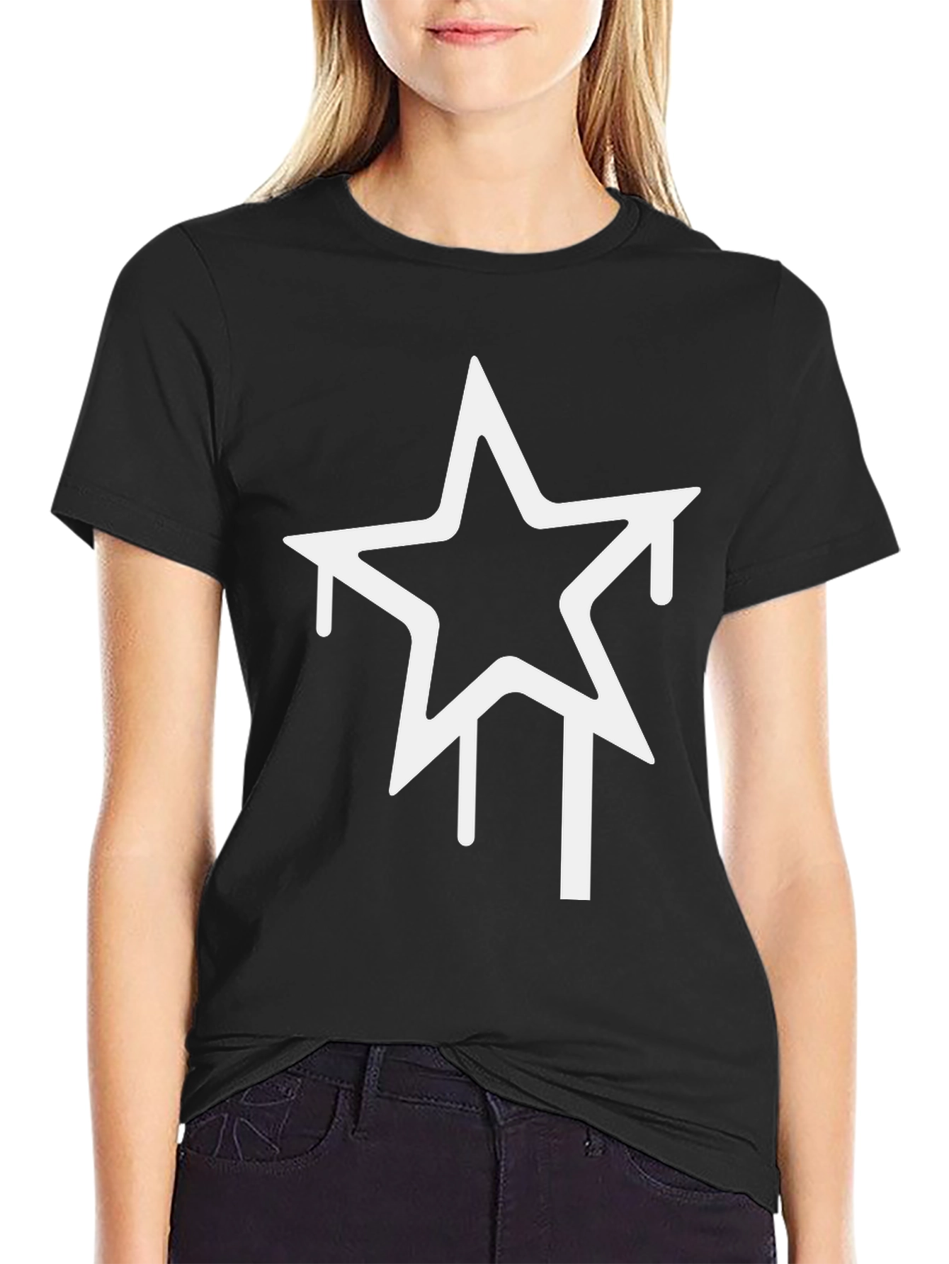 Black T-Shirt with Dripping Star Graphic