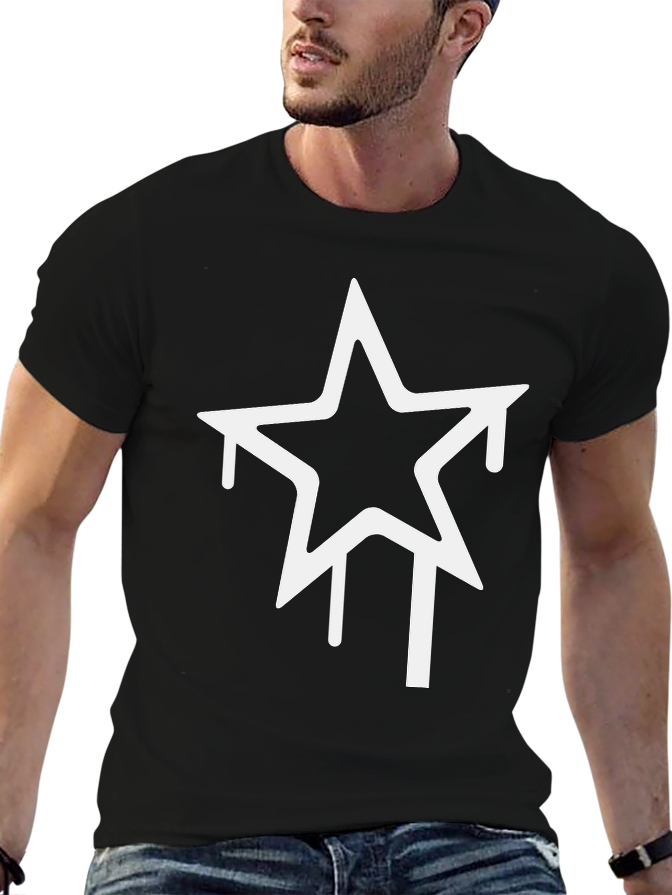 Black T-Shirt with Dripping Star Graphic