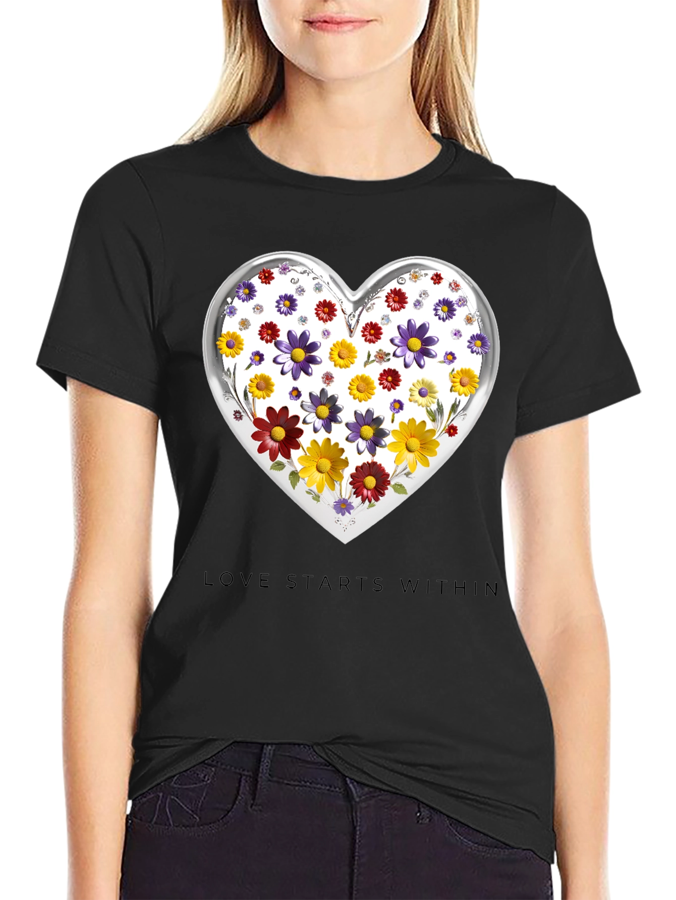Floral Heart Tee: Love Starts Within T-Shirt