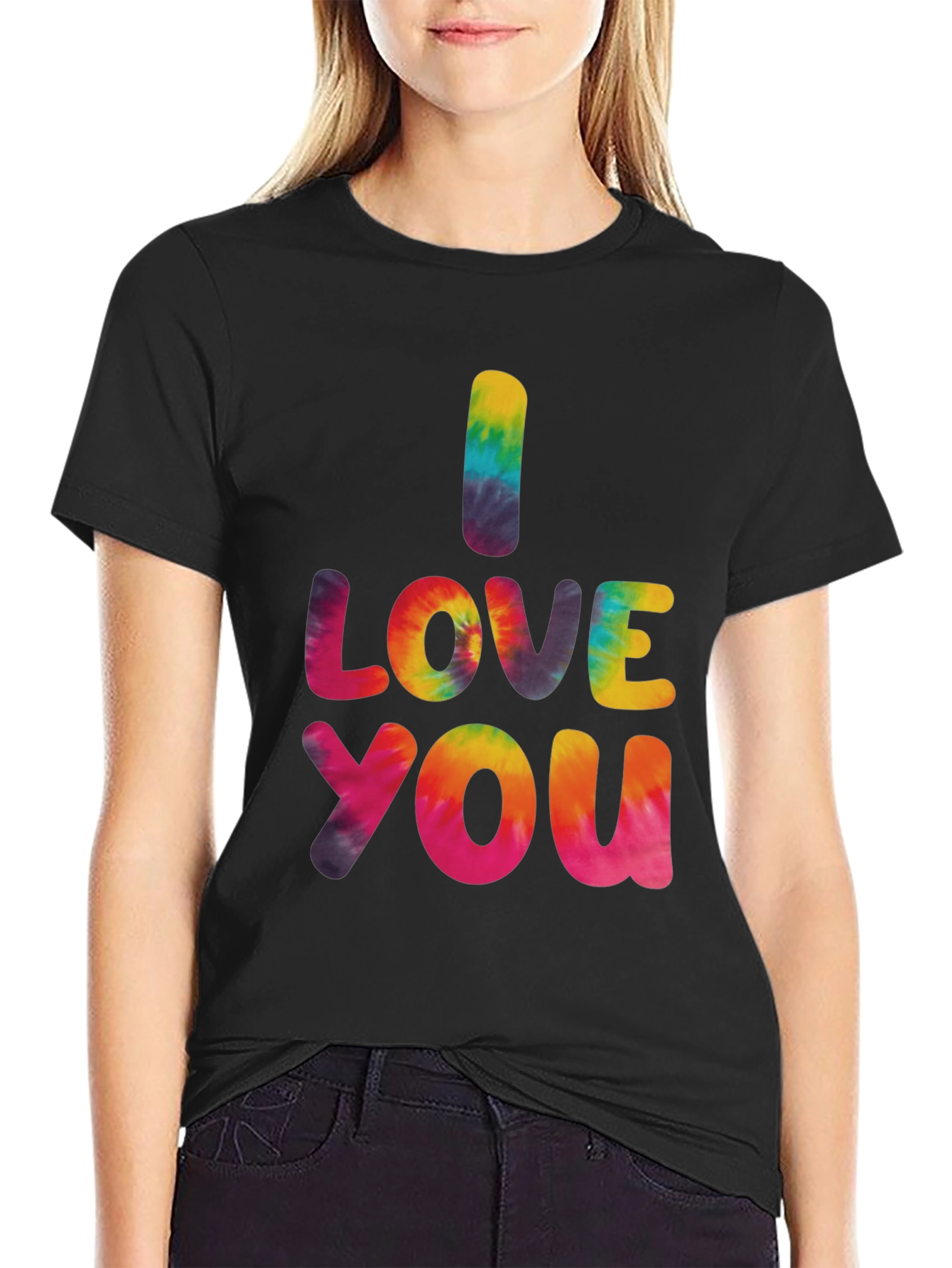 I Love You Tie Dye Graphic Tee - Black