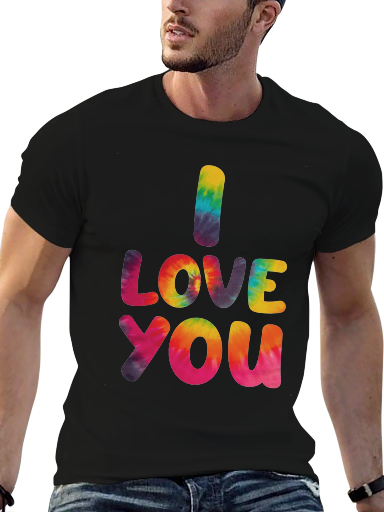 I Love You Tie Dye Graphic Tee - Black