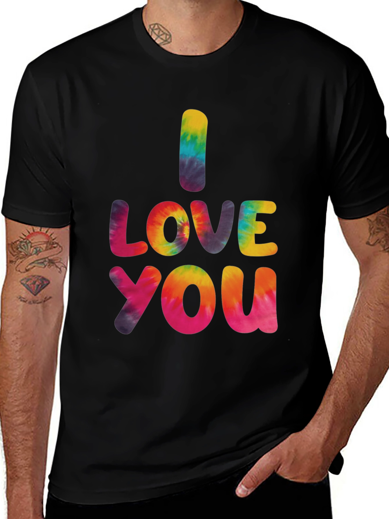 I Love You Tie Dye Graphic Tee - Black