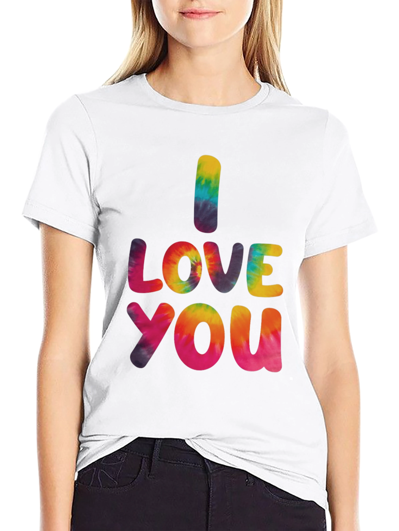 I Love You Tie Dye Graphic Tee - Black