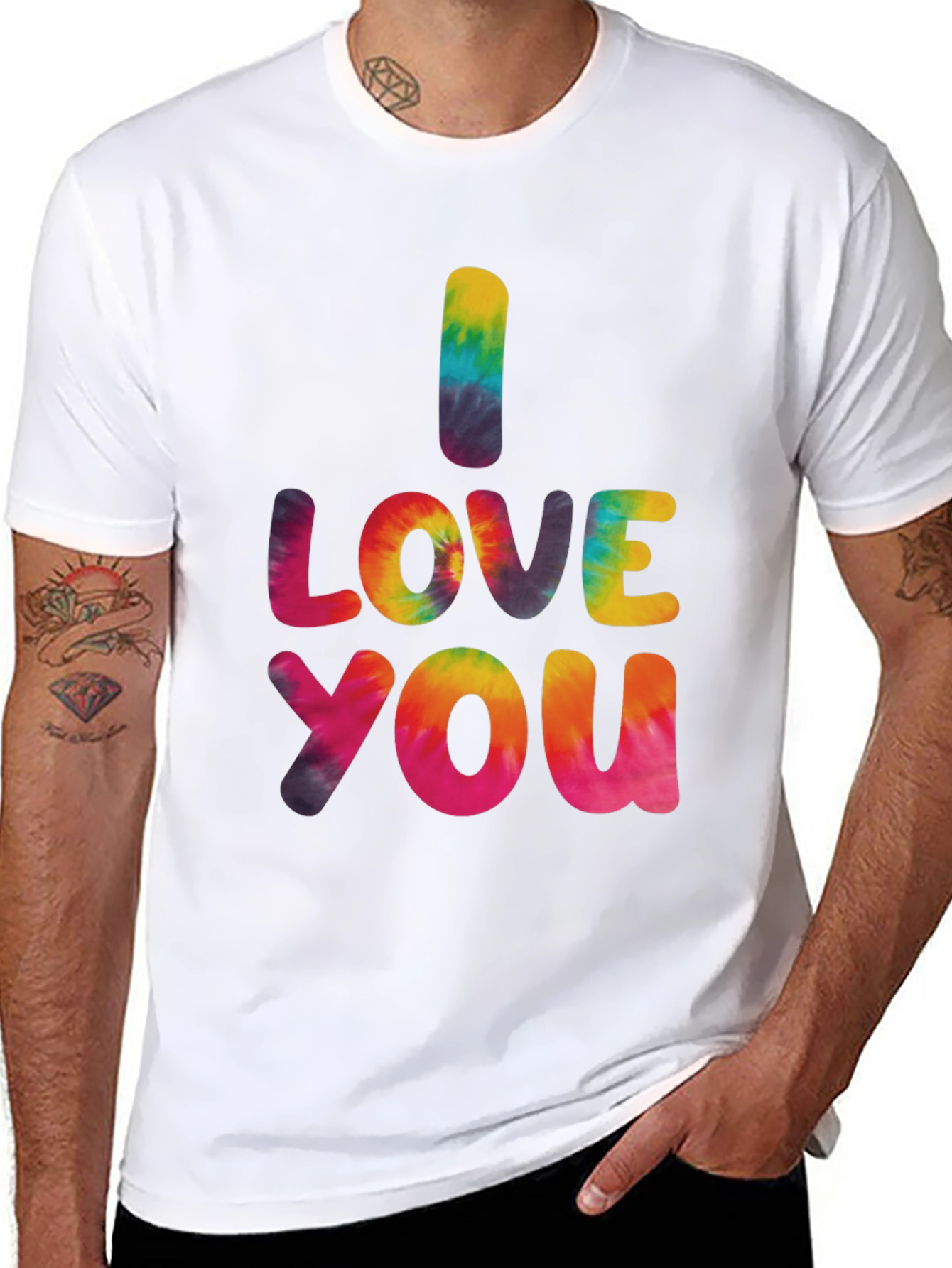 I Love You Tie Dye Graphic Tee - Black